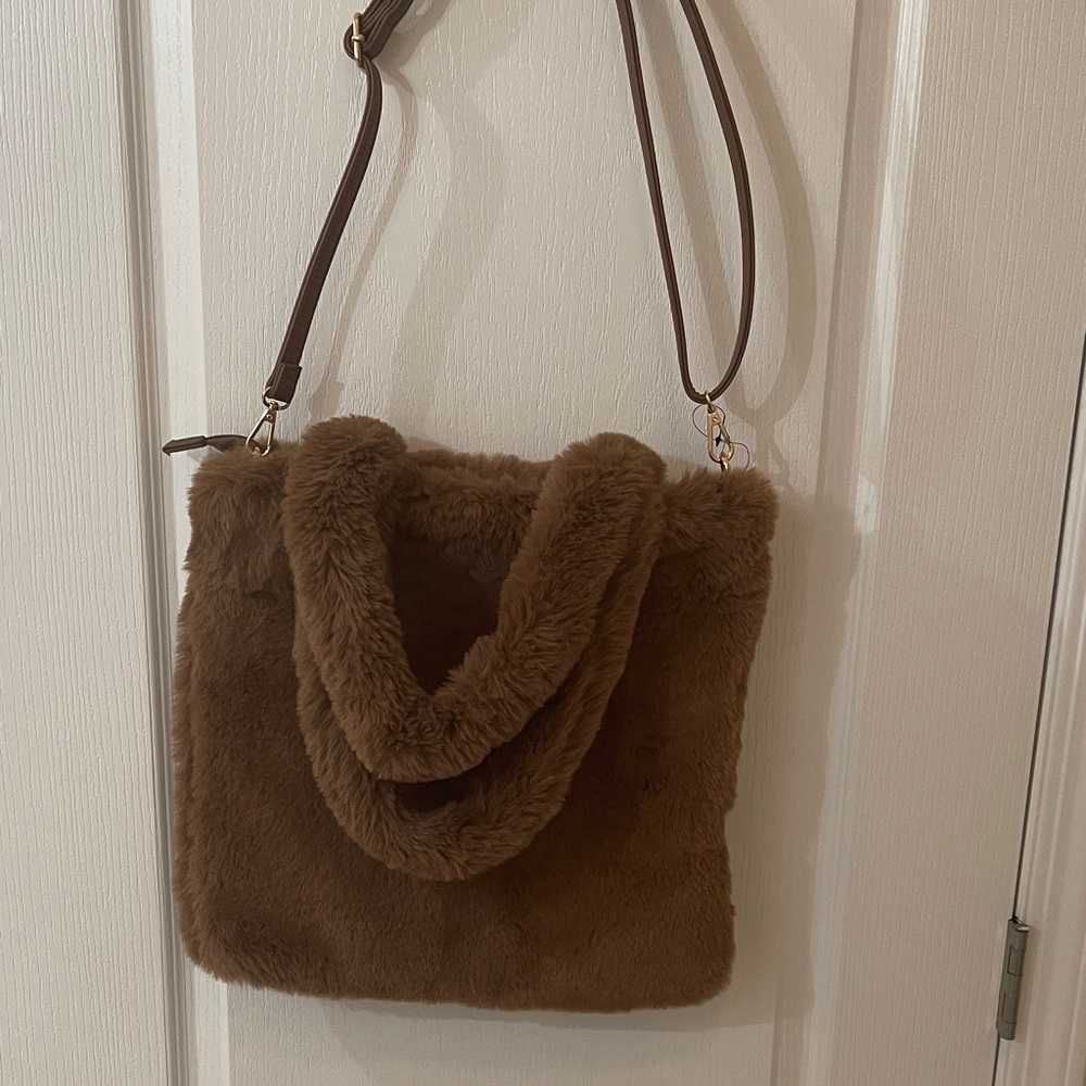Elegant Brown Faux Fur Shoulder Bag